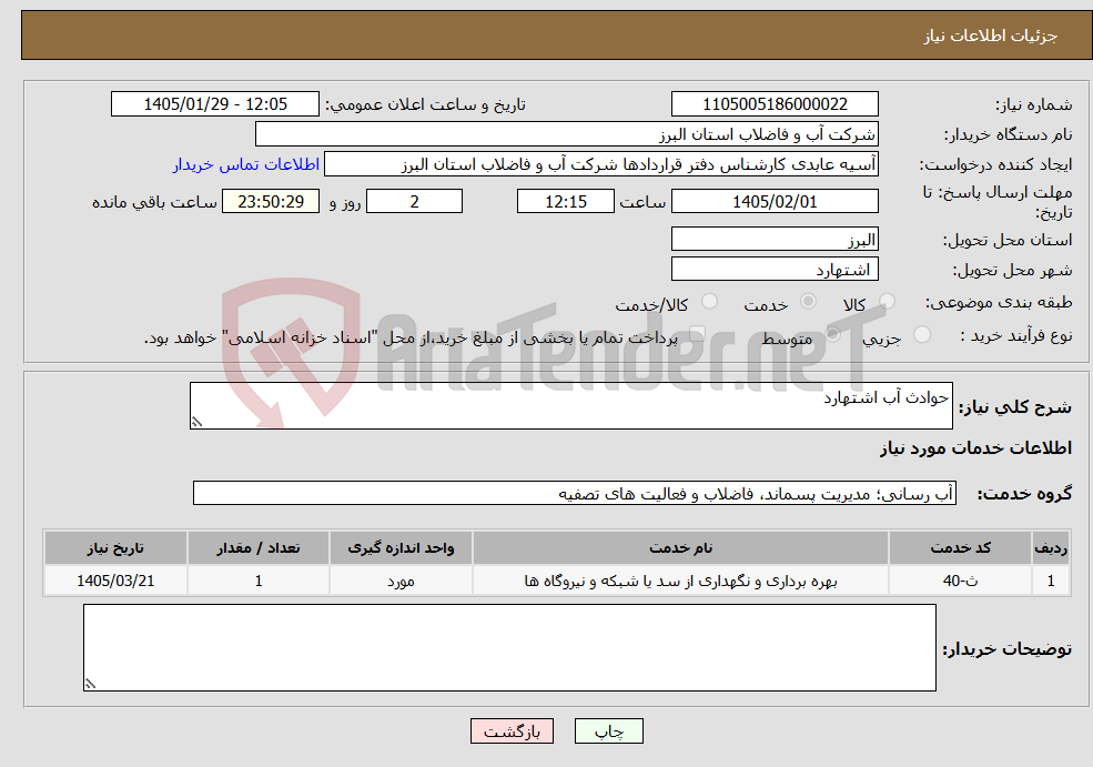 تصویر کوچک آگهی نیاز خدمات-حوادث آب اشتهارد
