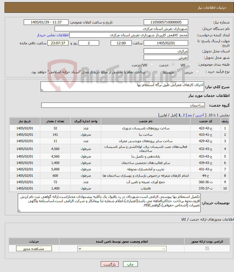 تصویر کوچک آگهی نیاز خدمات-اجرای کارهای عمرانی طبق برگه استعلام بها