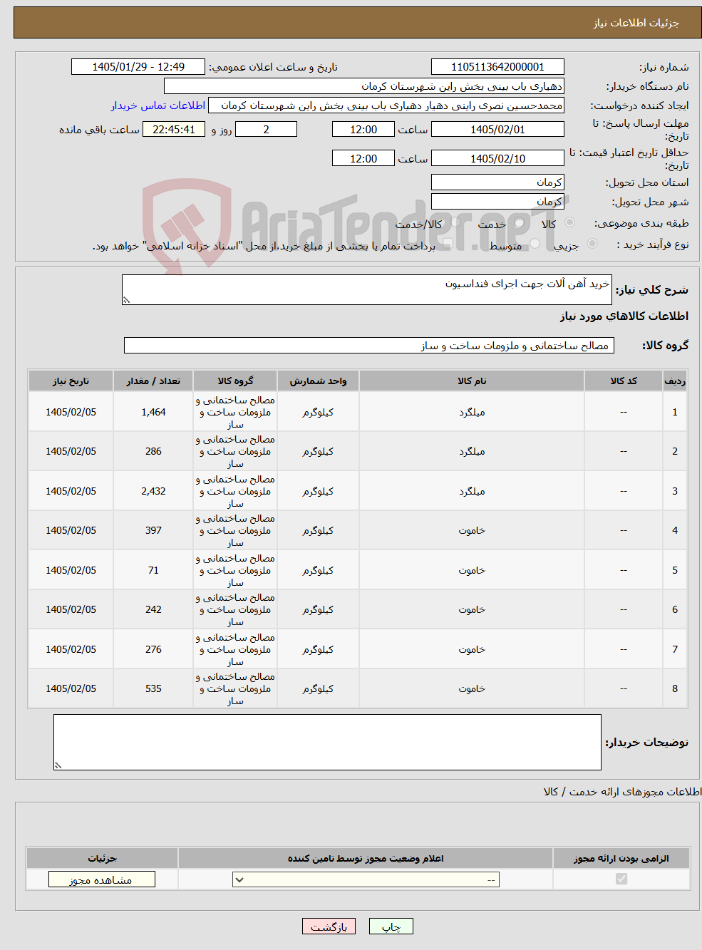 تصویر کوچک آگهی نیاز کالا-خرید آهن آلات جهت اجرای فنداسیون