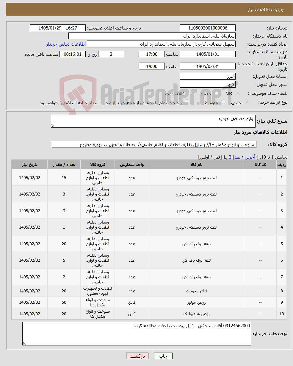 تصویر کوچک آگهی نیاز کالا-لوازم مصرفی خودرو