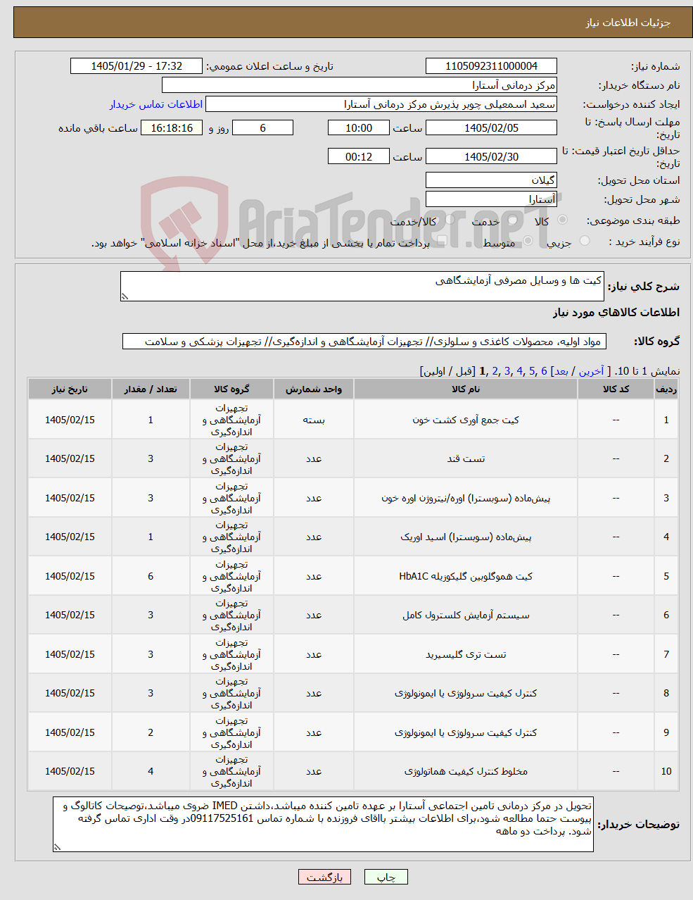 تصویر کوچک آگهی نیاز کالا-کیت ها و وسایل مصرفی آزمایشگاهی