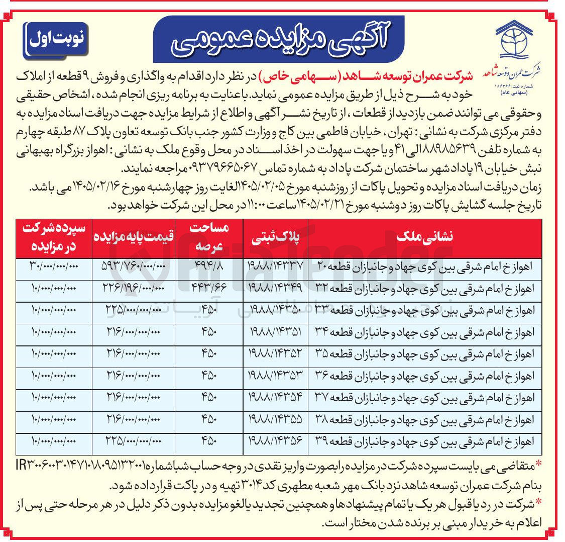 تصویر کوچک آگهی فروش 9 قطعه از املاک با کاربری مسکونی و تجاری