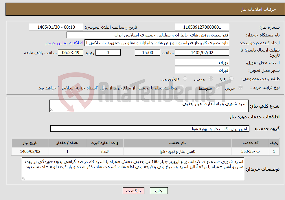 تصویر کوچک آگهی نیاز خدمات-اسید شویی و راه اندازی چیلر جذبی