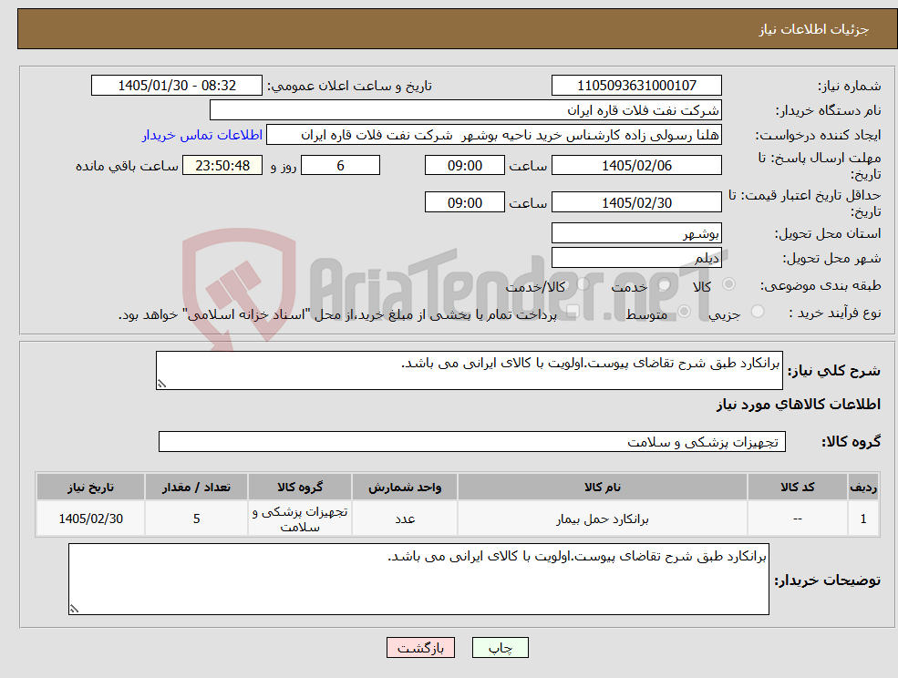 تصویر کوچک آگهی نیاز کالا-برانکارد طبق شرح تقاضای پیوست.اولویت با کالای ایرانی می باشد.