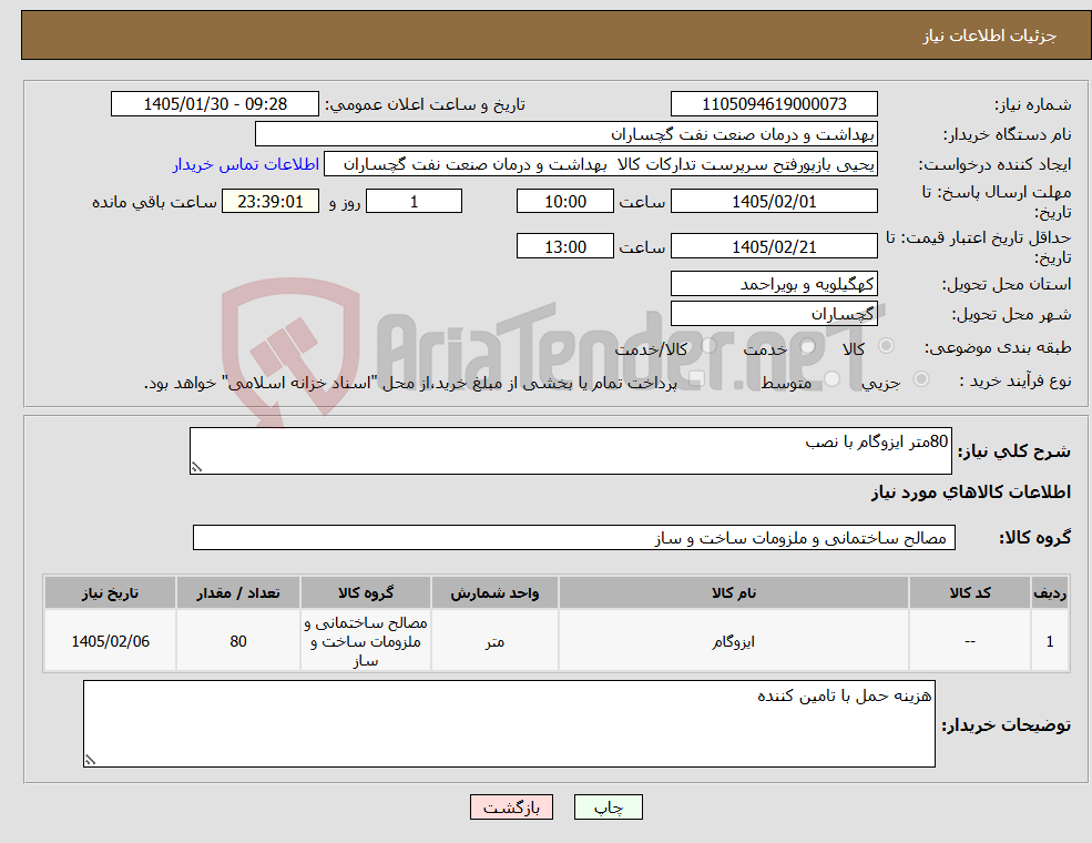 تصویر کوچک آگهی نیاز کالا-80متر ایزوگام با نصب