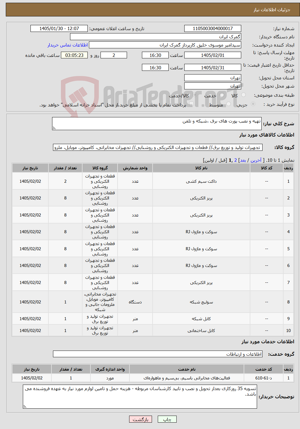 تصویر کوچک آگهی نیاز خدمت/کالا-تهیه و نصب پورت های برق ،شبکه و تلفن