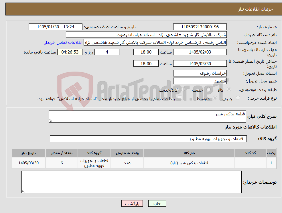 تصویر کوچک آگهی نیاز کالا-قطعه یدکی شیر