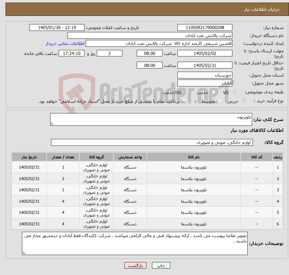 تصویر کوچک آگهی نیاز کالا-تلویزیون 