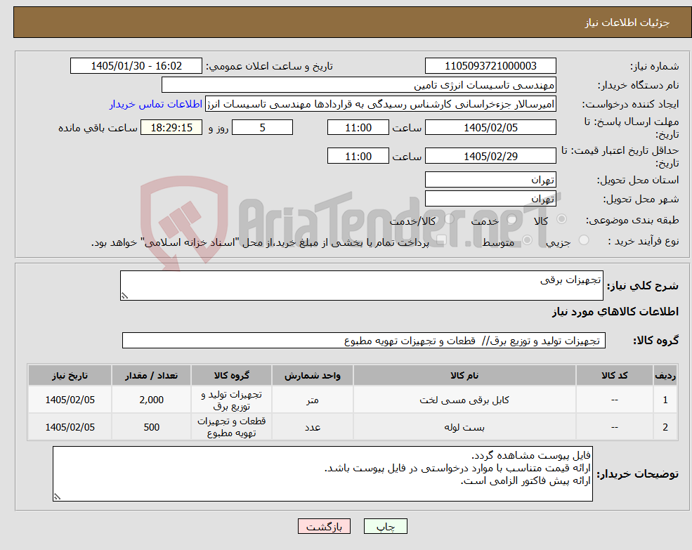 تصویر کوچک آگهی نیاز کالا-تجهیزات برقی