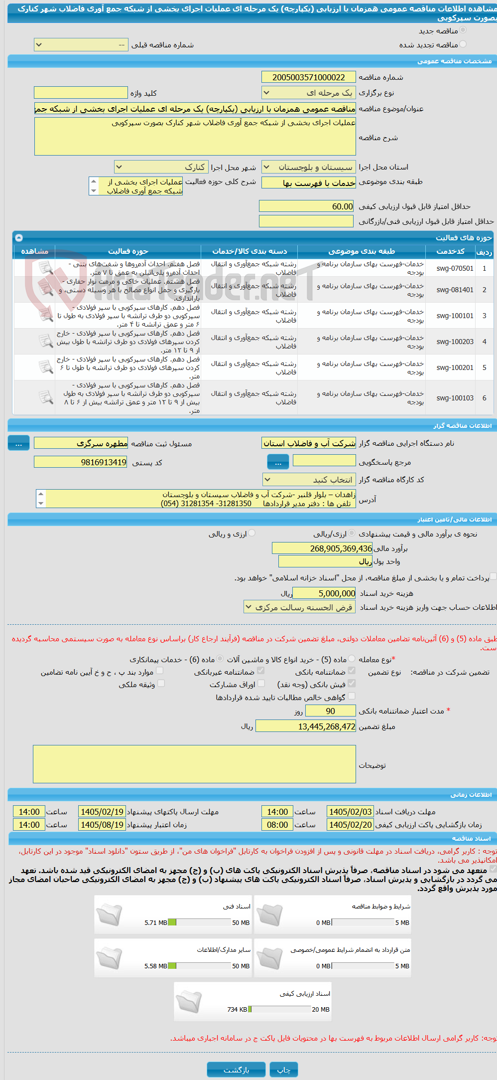 تصویر کوچک آگهی مناقصه عمومی همزمان با ارزیابی (یکپارچه) یک مرحله ای عملیات اجرای بخشی از شبکه جمع آوری فاضلاب شهر کنارک بصورت سپرکوبی