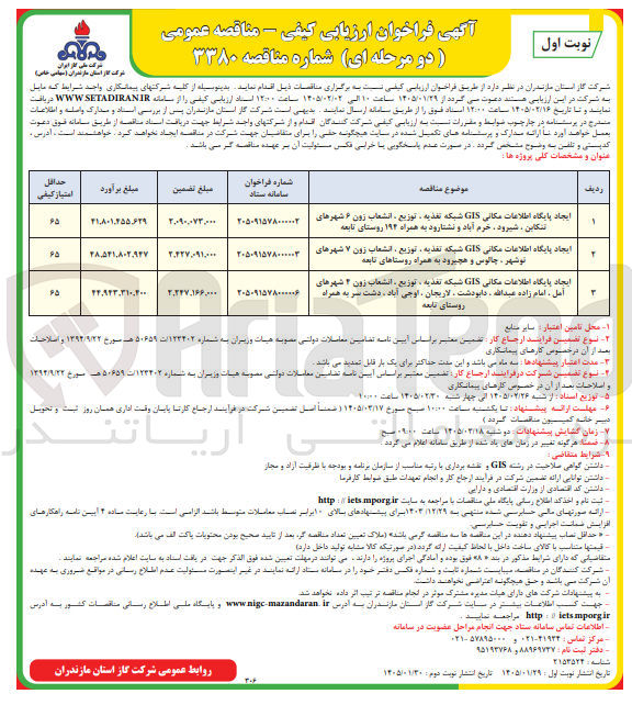 تصویر کوچک آگهی ایجاد پایگاه اطلاعات مکانی GIS شبکه تغذیه ، توزیع ، انشعاب زون ۶ 
