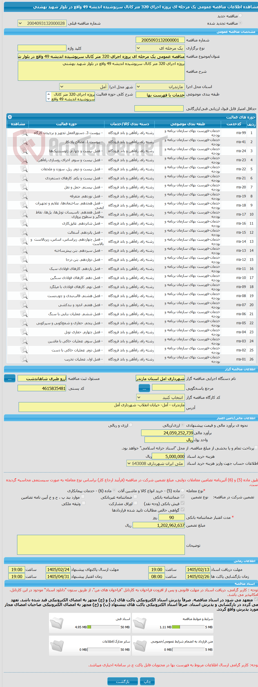 تصویر کوچک آگهی مناقصه عمومی یک مرحله ای پروژه اجرای 320 متر کانال سرپوشیده اندیشه 49 واقع در بلوار شهید بهشتی