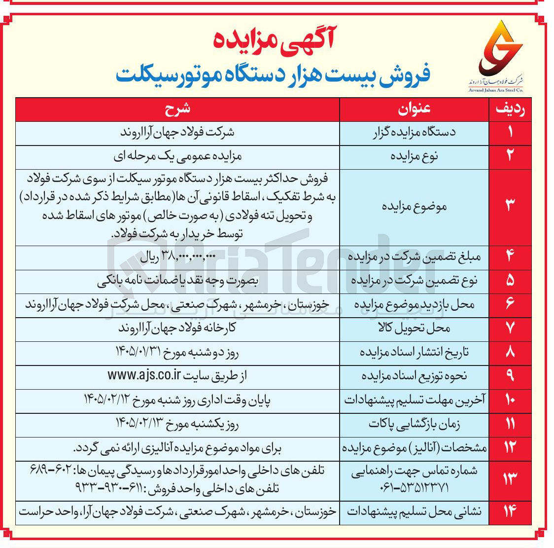 تصویر کوچک آگهی فروش حداکثر بیست هزار دستگاه موتور سیکلت 