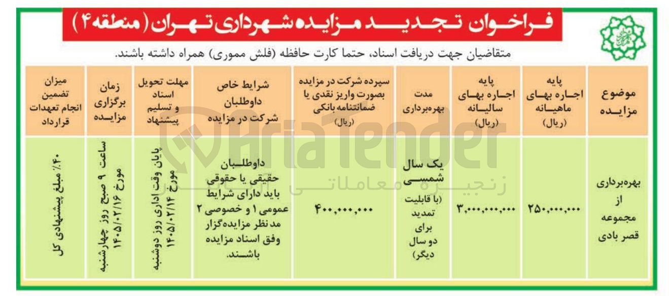 تصویر کوچک آگهی بهره برداری از مجموعه قصر بادی