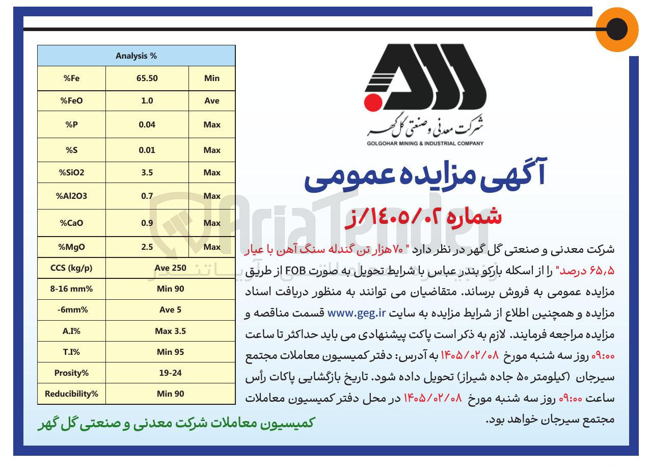 تصویر کوچک آگهی فروش ۷۰ هزار تن گندله سنگ آهن