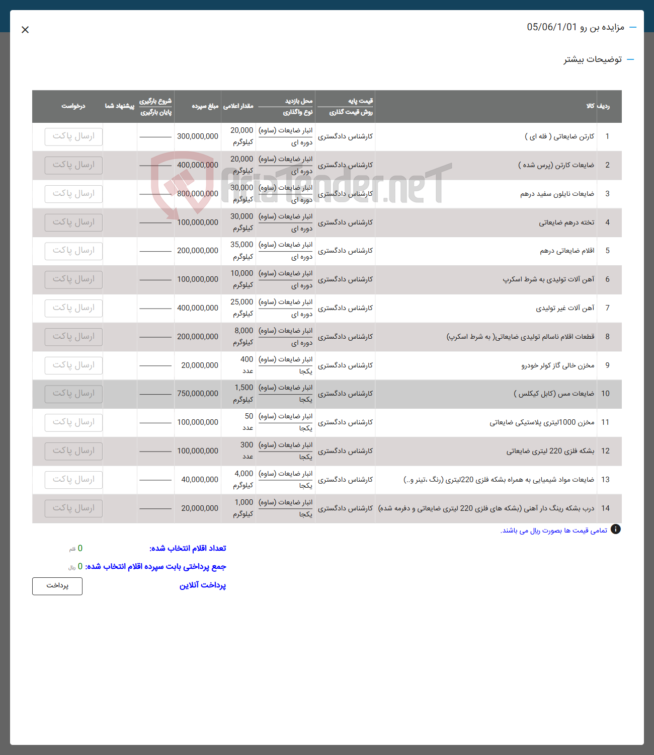 تصویر کوچک آگهی فروش کارتن ضایعاتی ( فله ای ) - ضایعات کارتن (پرس شده ) - ضایعات نایلون سفید درهم - تخته درهم ضایعاتی - اقلام ضایعاتی درهم - آهن آلات تولیدی به شرط اسکرپ - آهن آلات غیر تولیدی - قطعات اقلام ناسالم تولیدی ضایعاتی به شرط اسکرپ - مخزن خالی گاز کولر خودرو - ضایعات مس (کابل کیکلس) - مخزن 1000 لیتری پلاستیکی ضایعاتی - بشکه فلزی 220 لیتری ضایعاتی - ضایعات مواد شیمیایی به همراه بشکه فلزی 220 لیتری (رنگ، تینر و...) - درب بشکه رینگ دار آهنی (بشکه های فلزی 220 لیتری ضایعاتی و دفرمه شده) 
