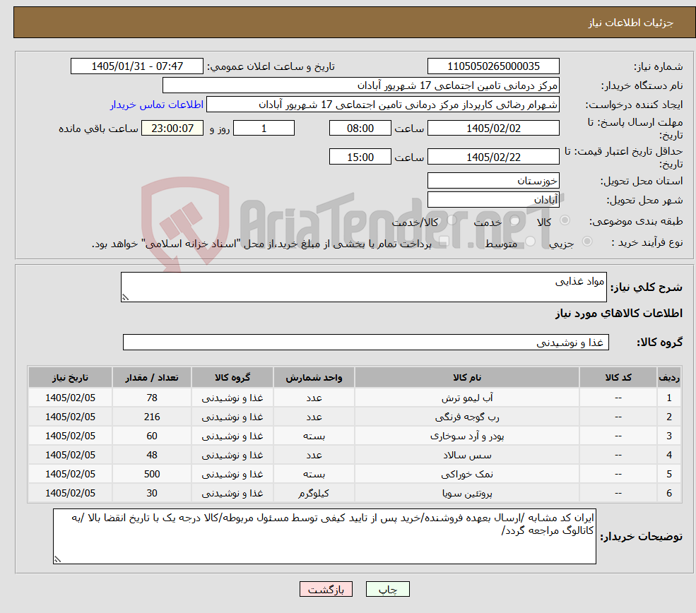 تصویر کوچک آگهی نیاز کالا-مواد غذایی
