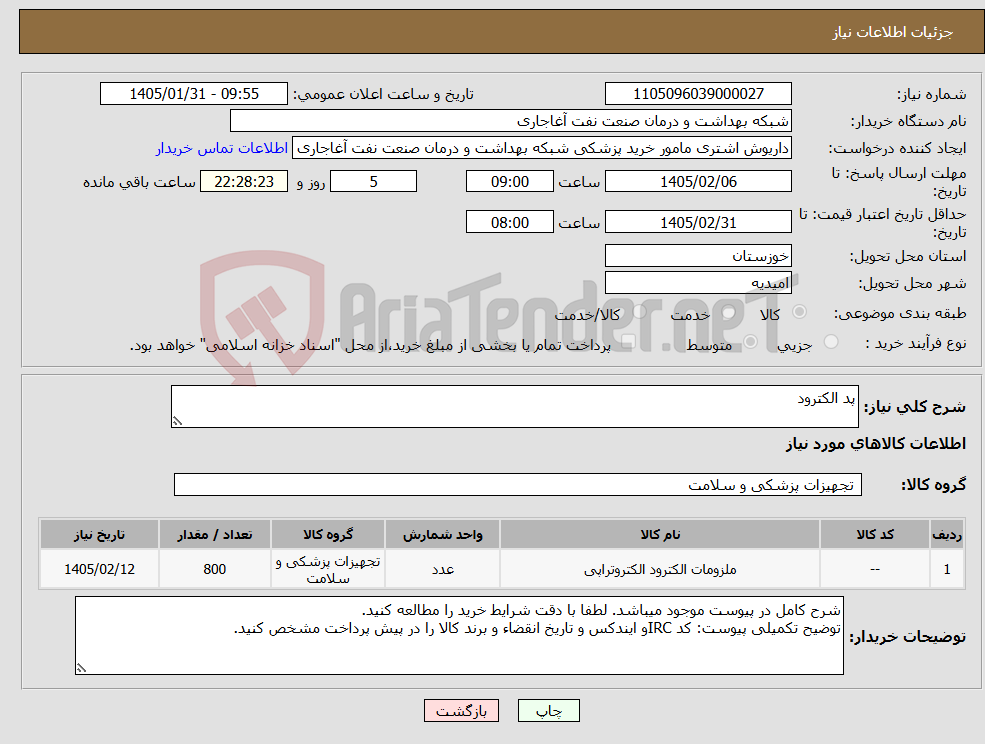 تصویر کوچک آگهی نیاز کالا-پد الکترود