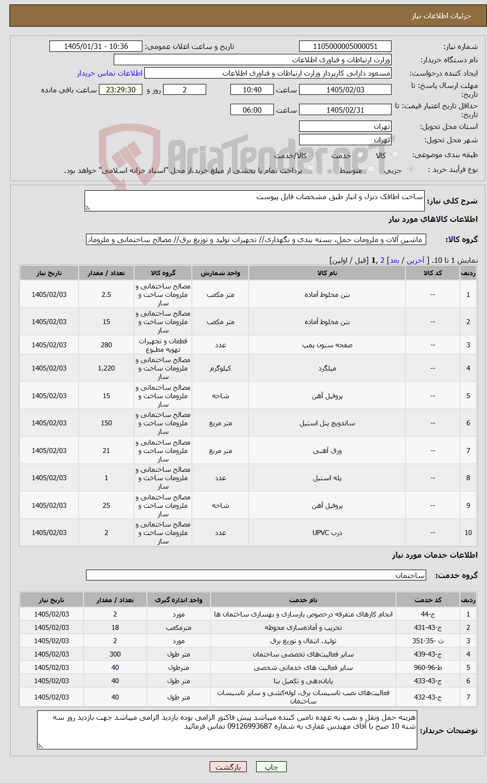 تصویر کوچک آگهی نیاز خدمت/کالا-ساخت اطاقک دبزل و انبار طبق مشخصات فایل پیوست