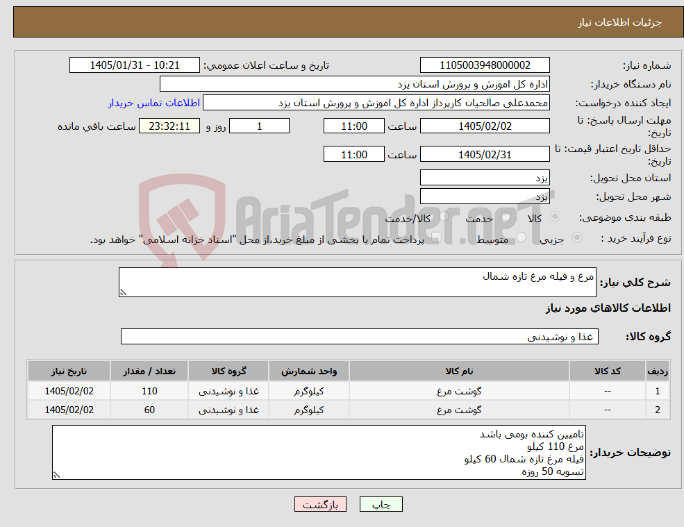 تصویر کوچک آگهی نیاز کالا-مرغ و فیله مرغ تازه شمال