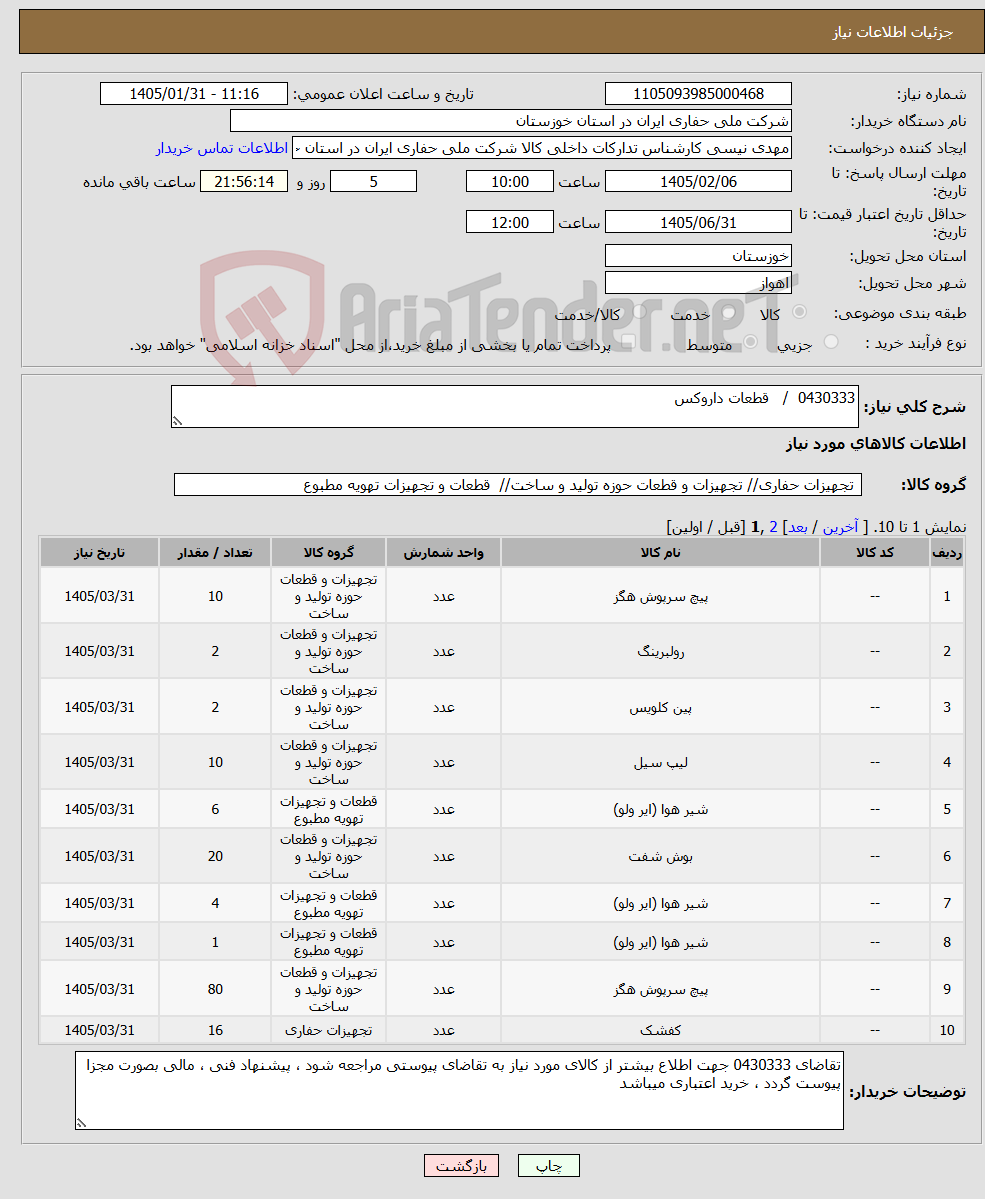 تصویر کوچک آگهی نیاز کالا-0430333 / قطعات داروکس