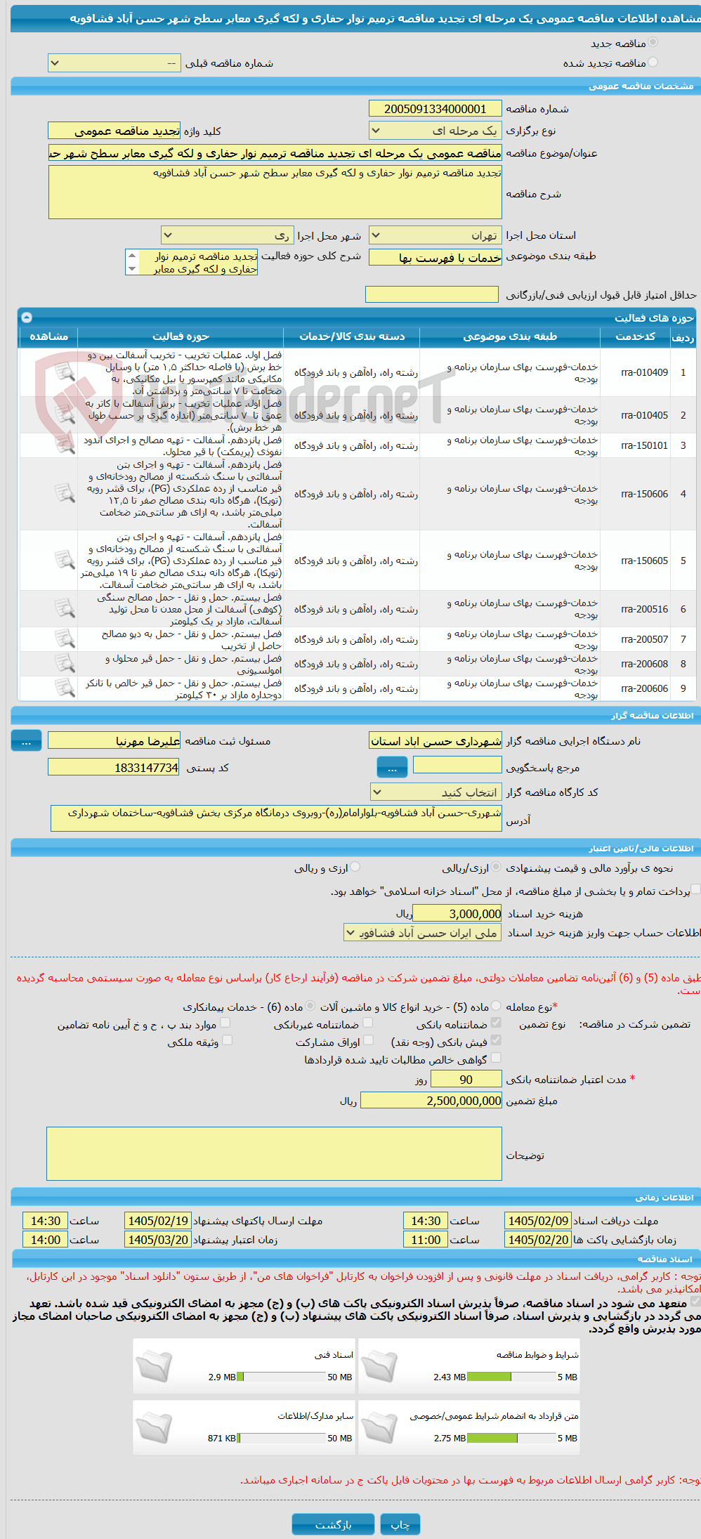 تصویر کوچک آگهی مناقصه عمومی یک مرحله ای تجدید مناقصه ترمیم نوار حفاری و لکه گیری معابر سطح شهر حسن آباد فشافویه 