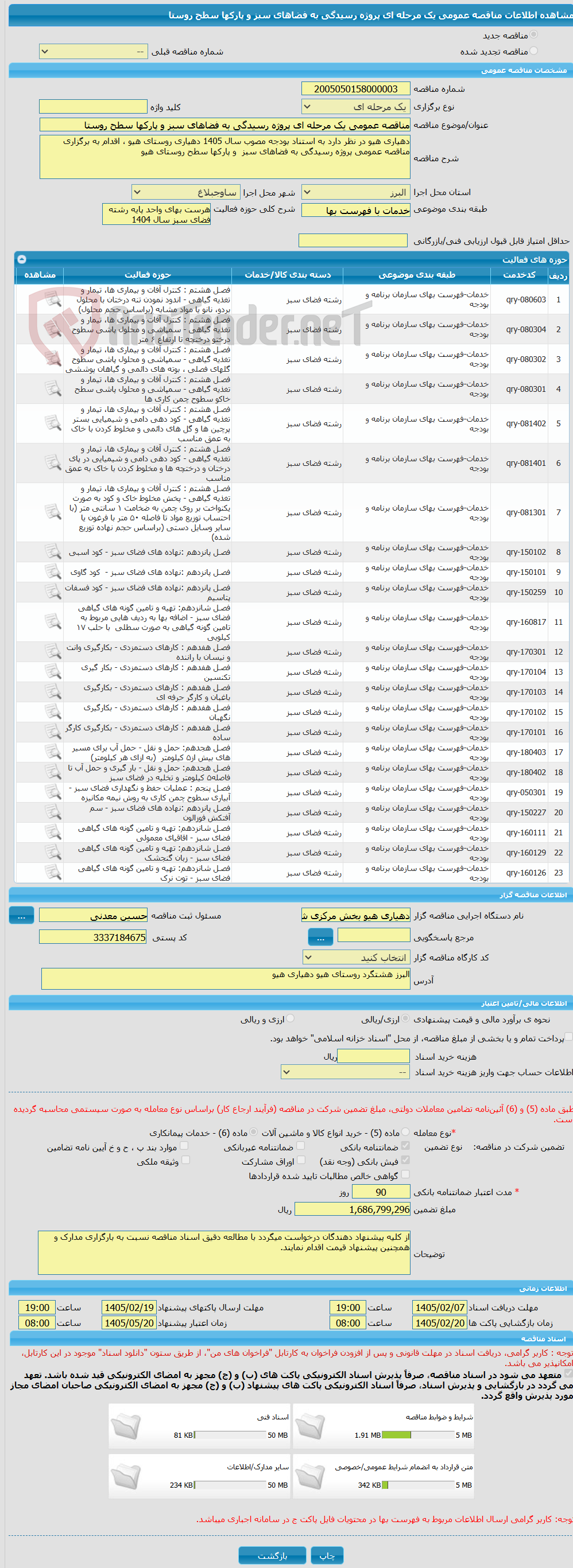 تصویر کوچک آگهی مناقصه عمومی یک مرحله ای پروژه رسیدگی به فضاهای سبز و پارکها سطح روستا 
