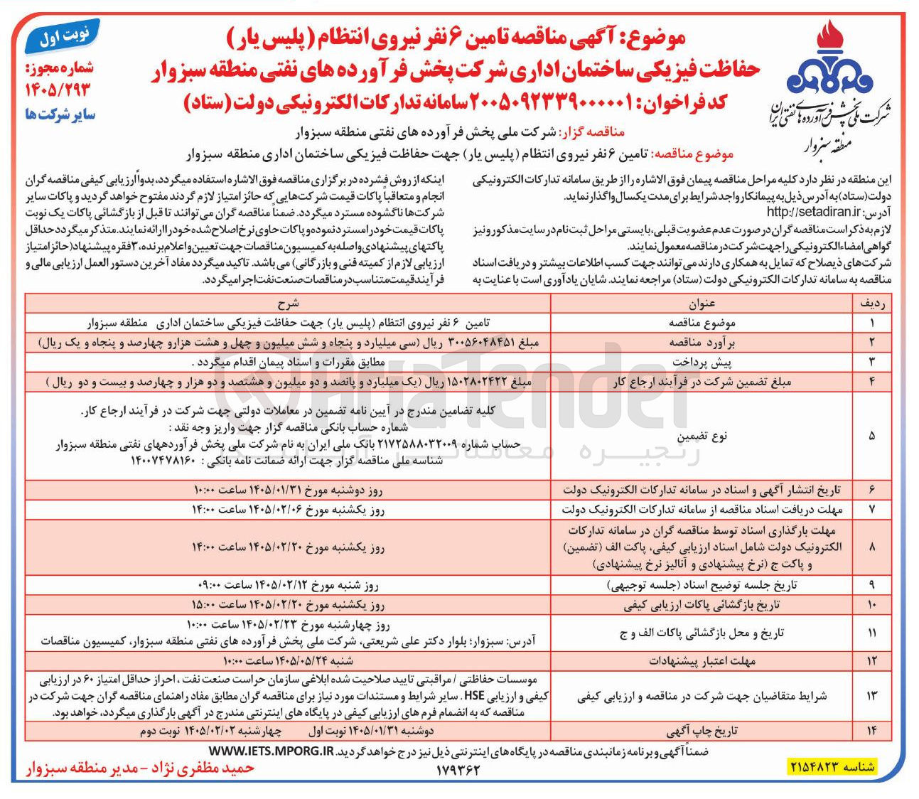 تصویر کوچک آگهی  تامین ۶ نفر نیروی انتظام (پلیس یار) 