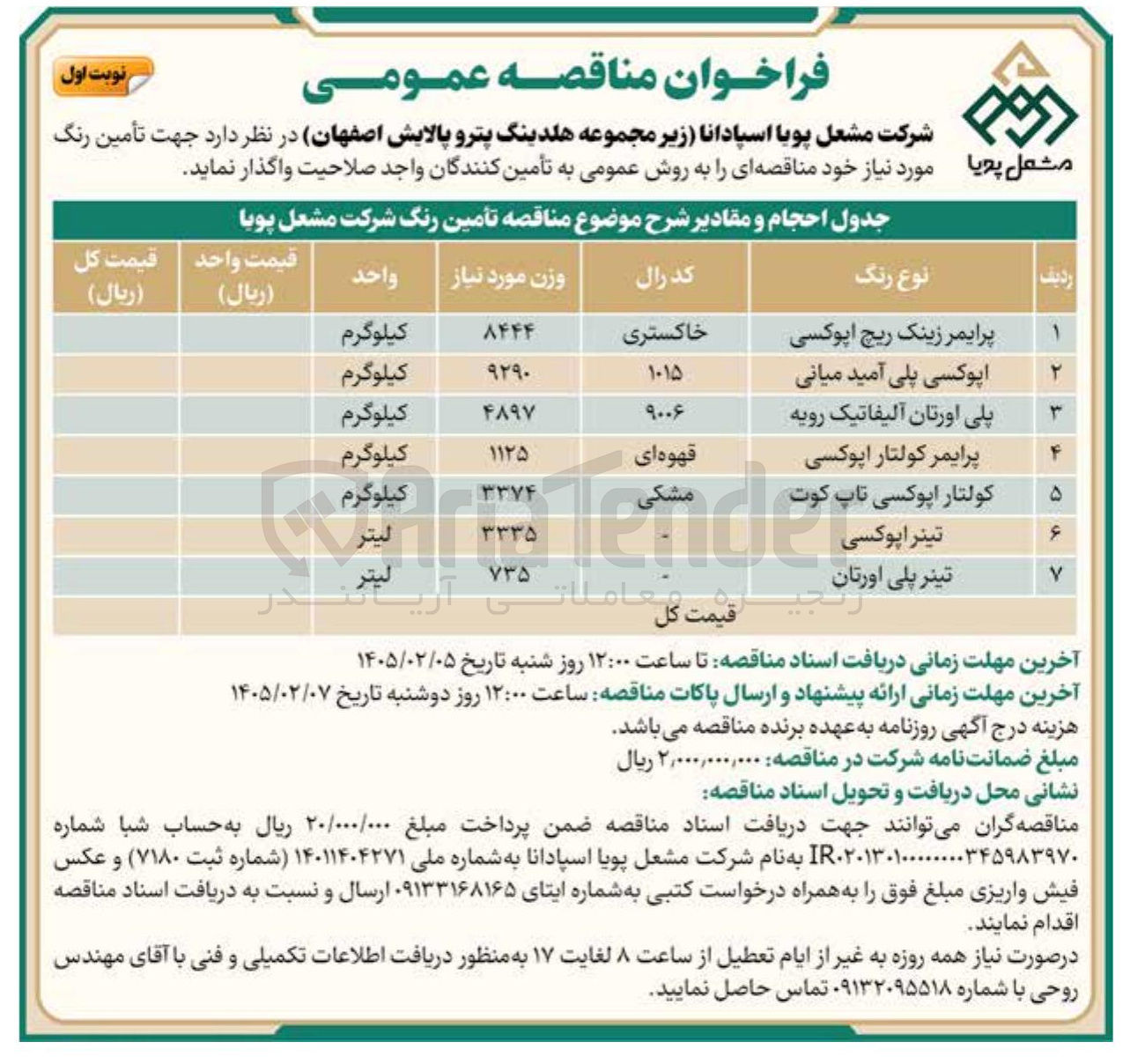 تصویر کوچک آگهی تامین رنگ