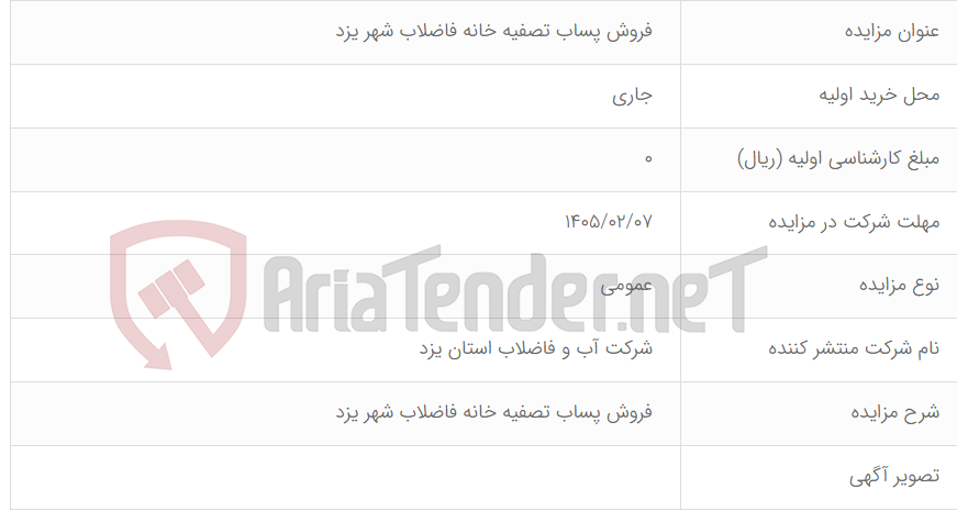 تصویر کوچک آگهی فروش پساب تصفیه خانه فاضلاب شهر یزد