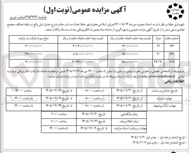 تصویر کوچک آگهی اجاره تعداد سه باب مغازه