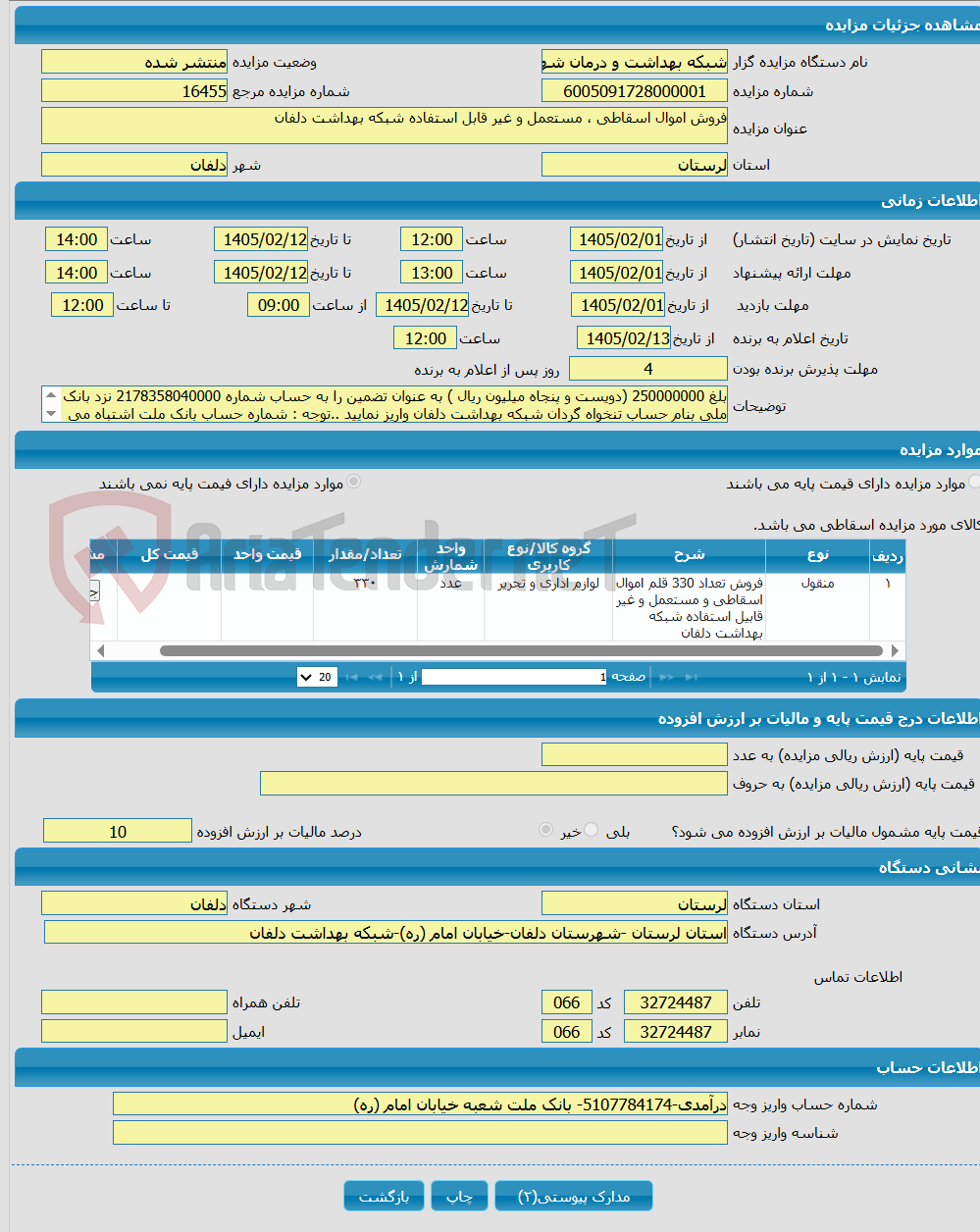 تصویر کوچک آگهی فروش اموال اسقاطی ، مستعمل و غیر قابل استفاده شبکه بهداشت دلفان