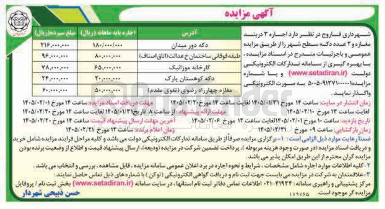 تصویر کوچک آگهی اجاره ۳ دربند مغازه و ۲ عدد دکه سطح شهر