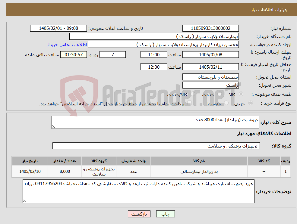 تصویر کوچک آگهی نیاز کالا-دروشیت (زیرانداز) تعداد8000 عدد