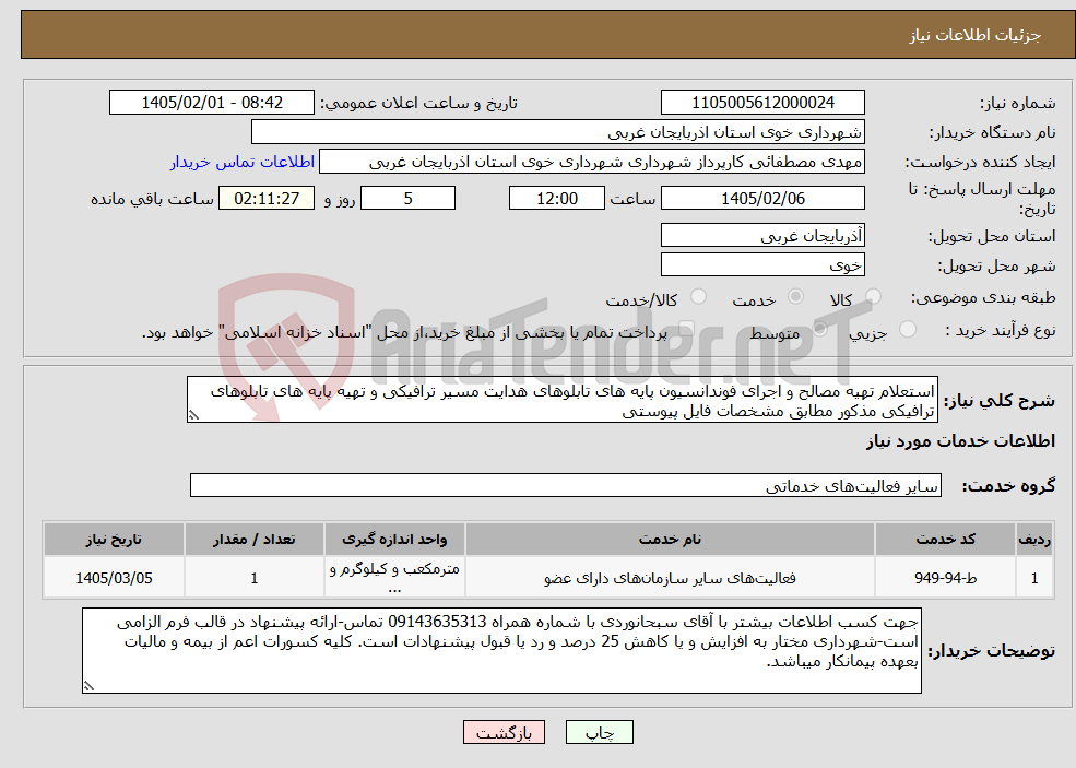 تصویر کوچک آگهی نیاز خدمات-استعلام تهیه مصالح و اجرای فوندانسیون پایه های تابلوهای هدایت مسیر ترافیکی و تهیه پایه های تابلوهای ترافیکی مذکور مطابق مشخصات فایل پیوستی