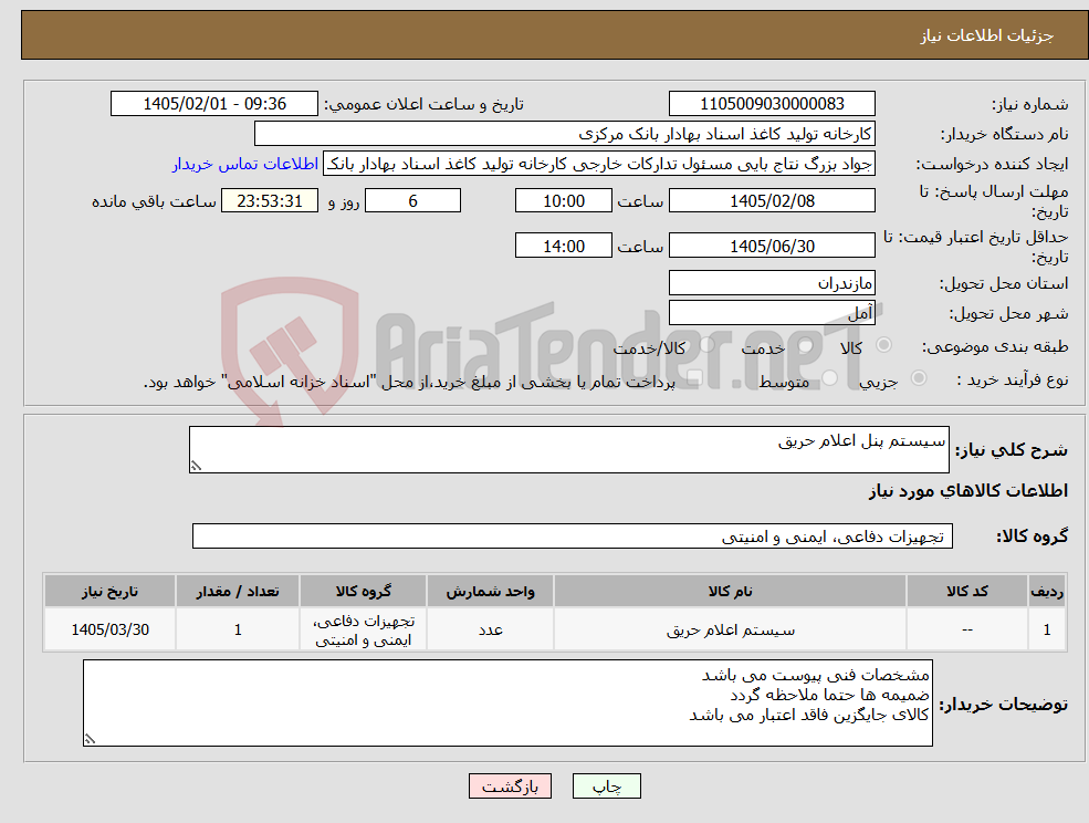 تصویر کوچک آگهی نیاز کالا-سیستم پنل اعلام حریق