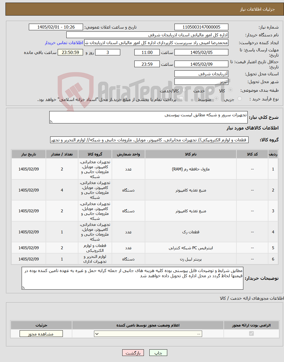 تصویر کوچک آگهی نیاز کالا-تجهیزات سرور و شبکه مطابق لیست پیوستی