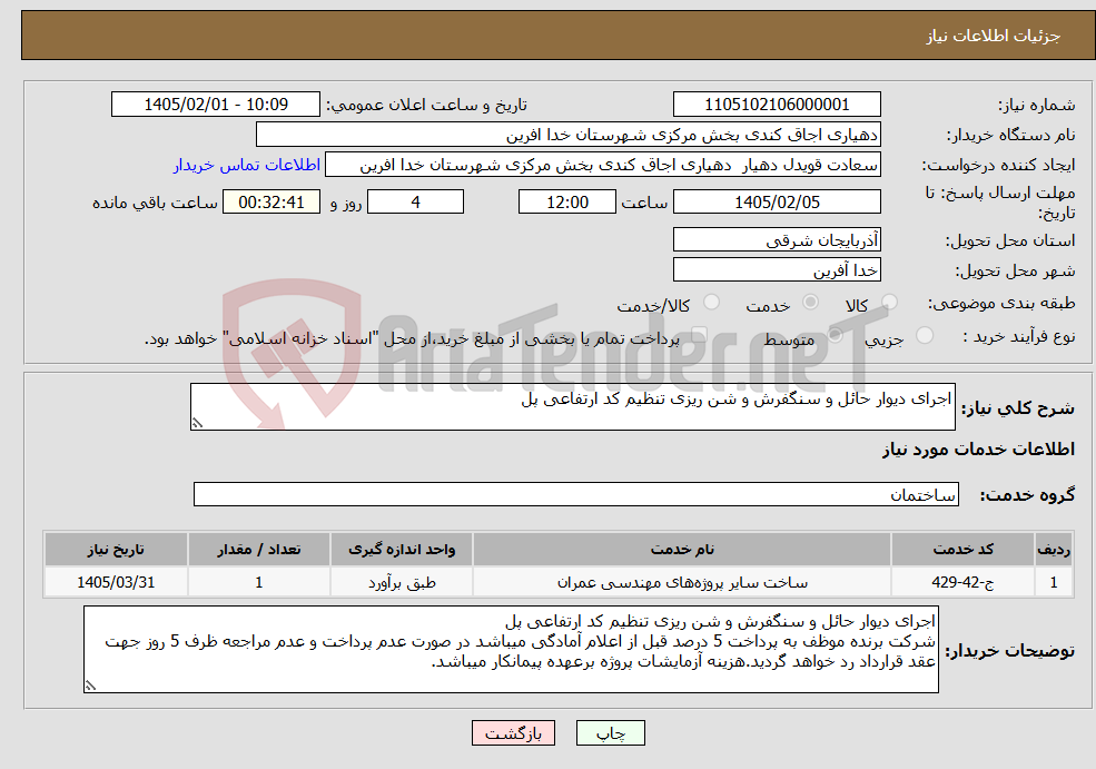 تصویر کوچک آگهی نیاز خدمات-اجرای دیوار حائل و سنگفرش و شن ریزی تنظیم کد ارتفاعی پل