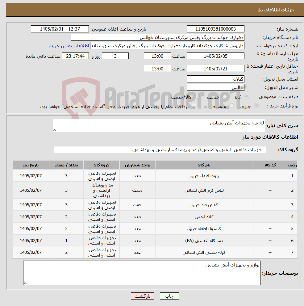 تصویر کوچک آگهی نیاز کالا-لوازم و تجهیزات آتش نشانی