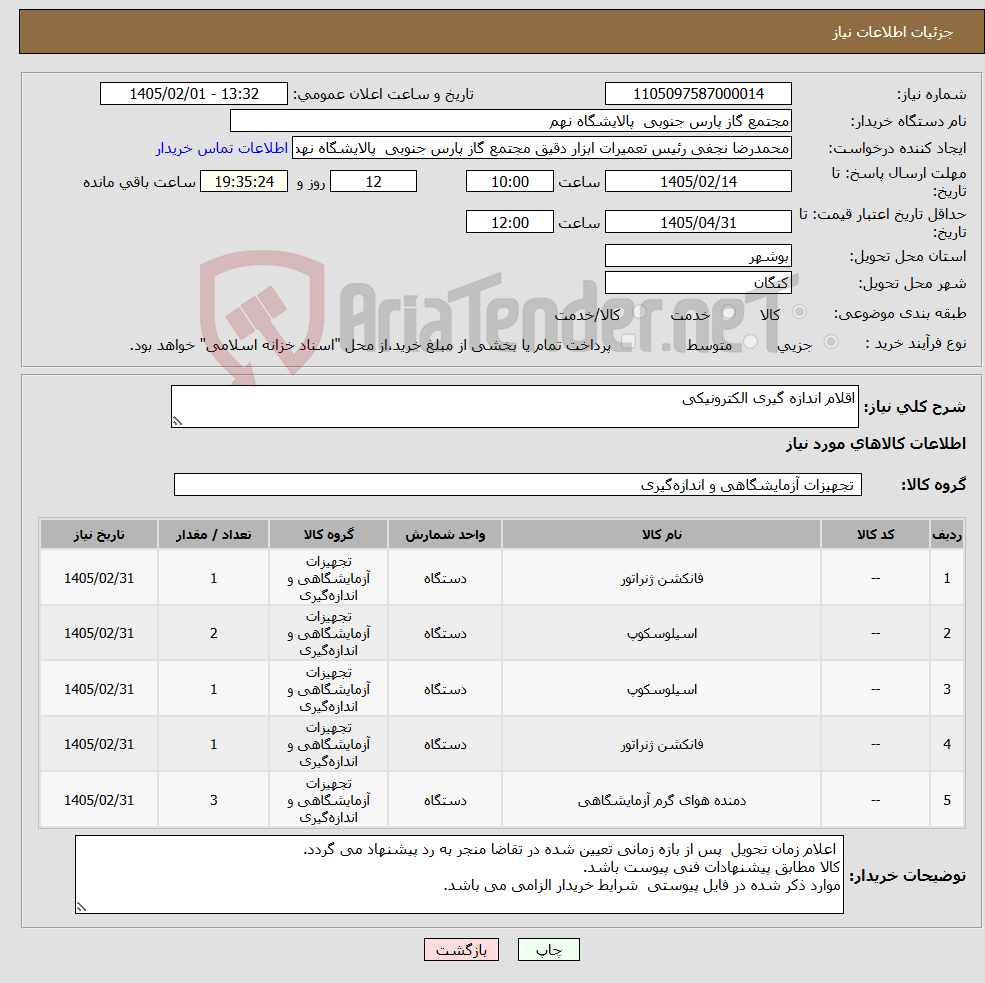 تصویر کوچک آگهی نیاز کالا-اقلام اندازه گیری الکترونیکی