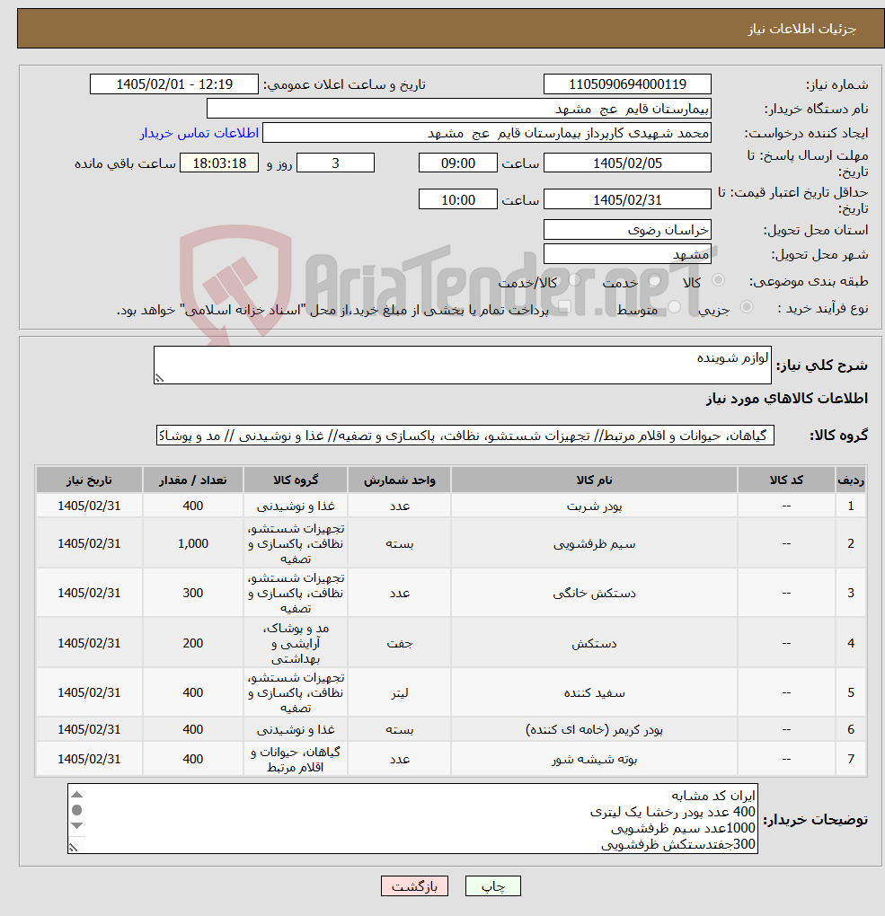 تصویر کوچک آگهی نیاز کالا-لوازم شوینده