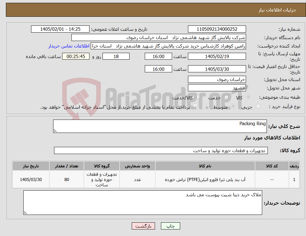 تصویر کوچک آگهی نیاز کالا-Packing Ring