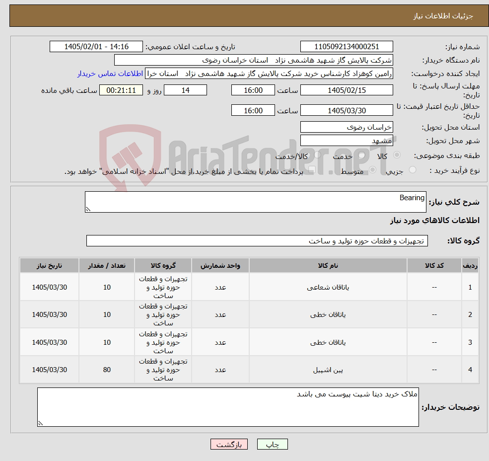 تصویر کوچک آگهی نیاز کالا-Bearing