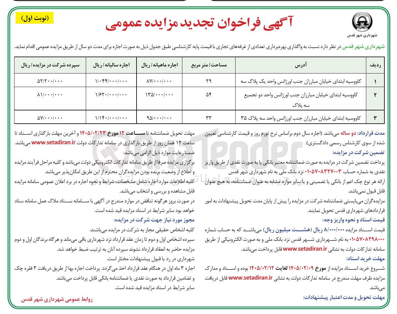 تصویر کوچک آگهی بهره برداری تعدادی از غرفه های تجاری
