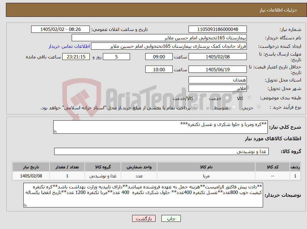 تصویر کوچک آگهی نیاز کالا-**کره ومربا و حلوا شکری و عسل تکنفره***