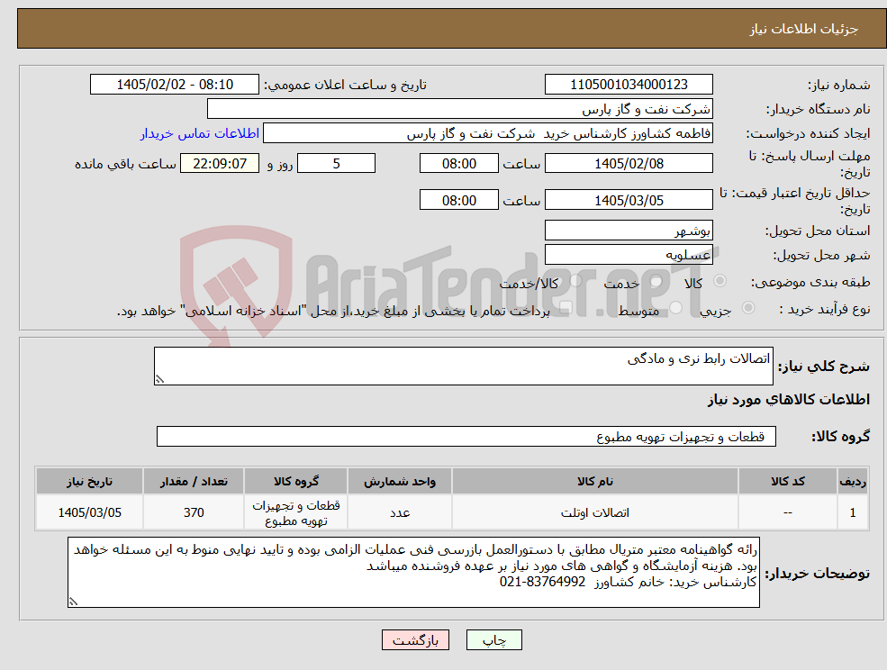تصویر کوچک آگهی نیاز کالا-اتصالات رابط نری و مادگی