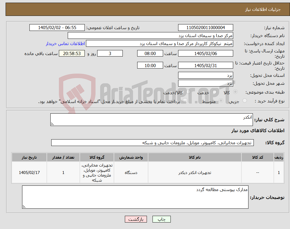 تصویر کوچک آگهی نیاز کالا-انکدر