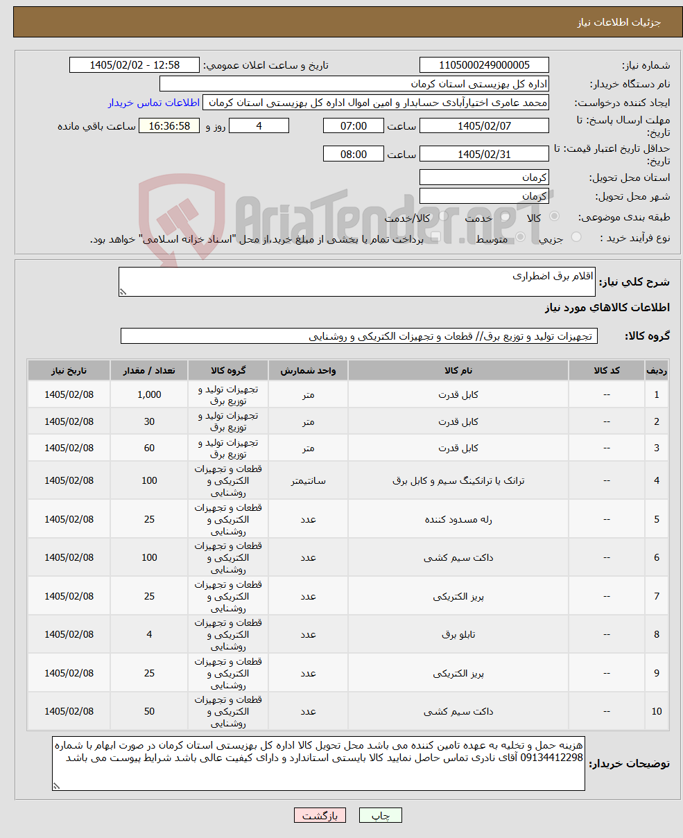 تصویر کوچک آگهی نیاز کالا-اقلام برق اضطراری