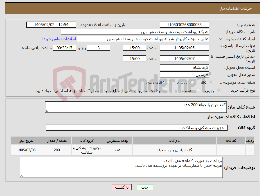 تصویر کوچک آگهی نیاز کالا-گان جراح با حوله 200 عدد