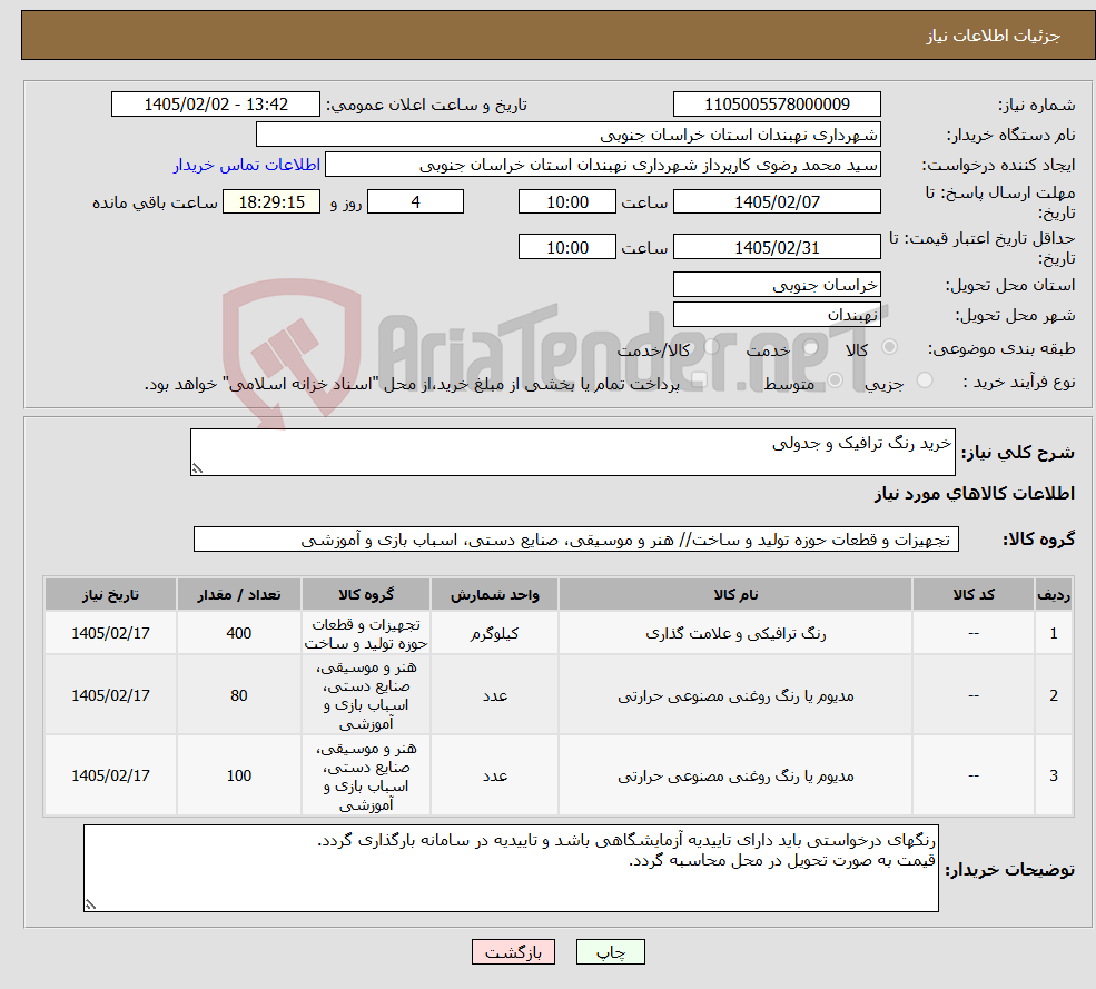 تصویر کوچک آگهی نیاز کالا-خرید رنگ ترافیک و جدولی
